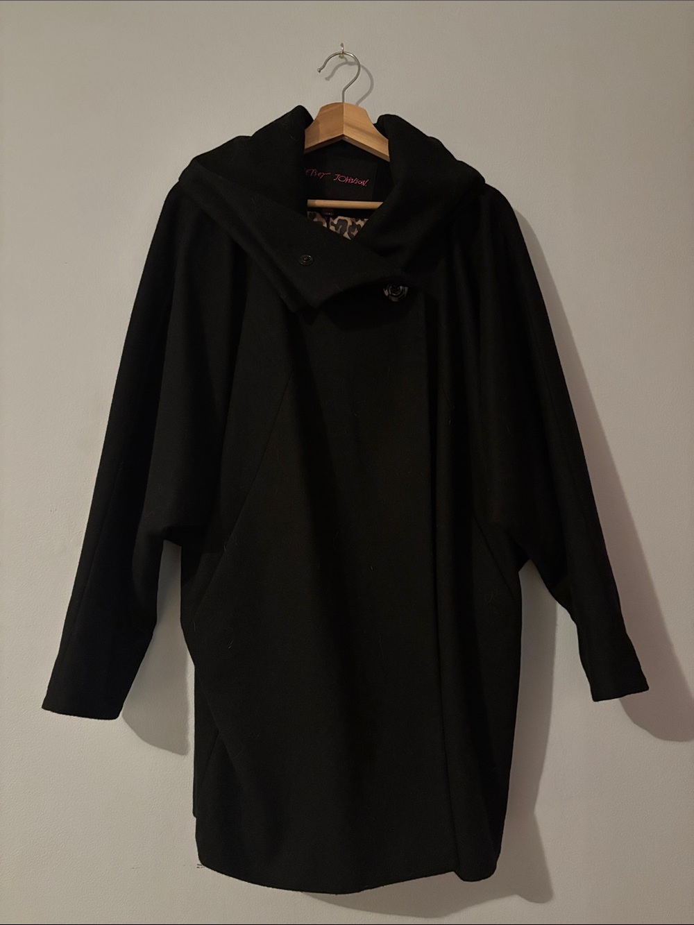 Betsey Johnson Black Hooded Cape Coat with Draped Collar